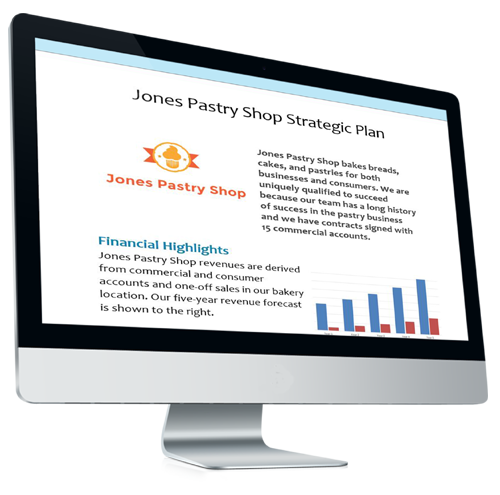 Jones Pastry Shop Strategic Plan on computer monitor